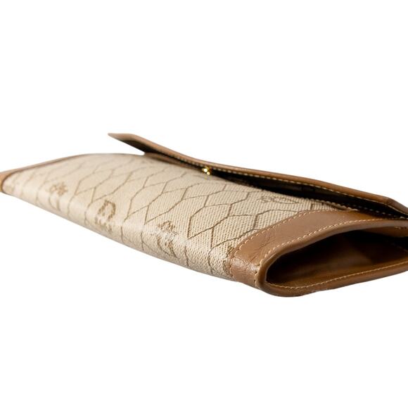 Women's Vintage 80's CHRISTIAN DIOR Honeycomb Tan Brown Canvas Wallet - Picture 10 of 11